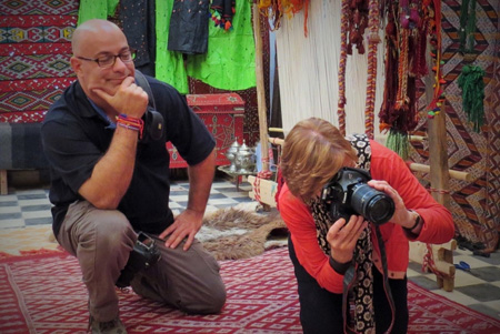 Ralph and student in Morocco carpet souq